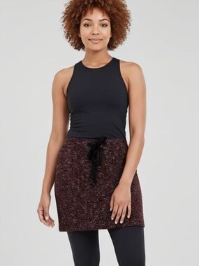LOFT Wine-Burgundy Tweed Drawstring Mini Skirt
